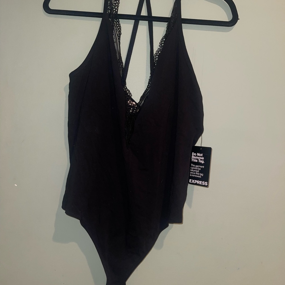 Express Black Lace Trim Bodysuit